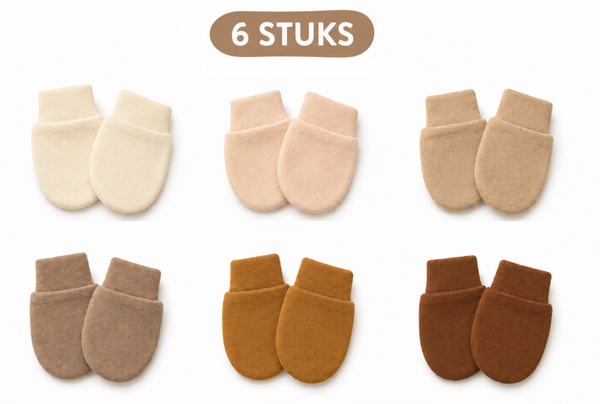 Krabwantjes Baby Katoen - 6 Paar - Anti Krab Handschoentjes Pasgeboren Baby - Newborn - Aardetinten
