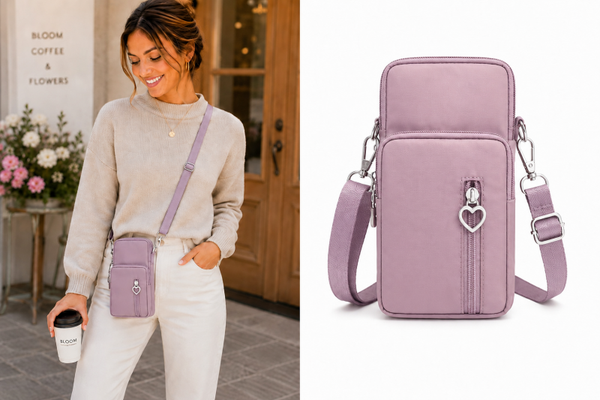 Dames Crossbody Tas – Telefoontasje 4-Vaks Oudroze – Waterproof – 20 x 10 x 5 cm – Verstelbare Schouderriem