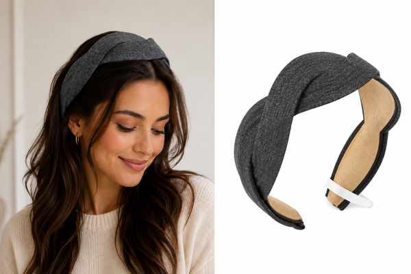 Gevlochten dames diadeem - Grijs - Breed