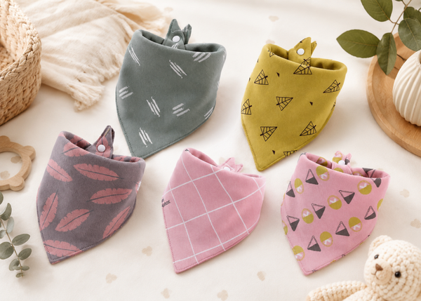 5 Stuks Bandana Slabbetjes - Roze Veren Geel Grijs