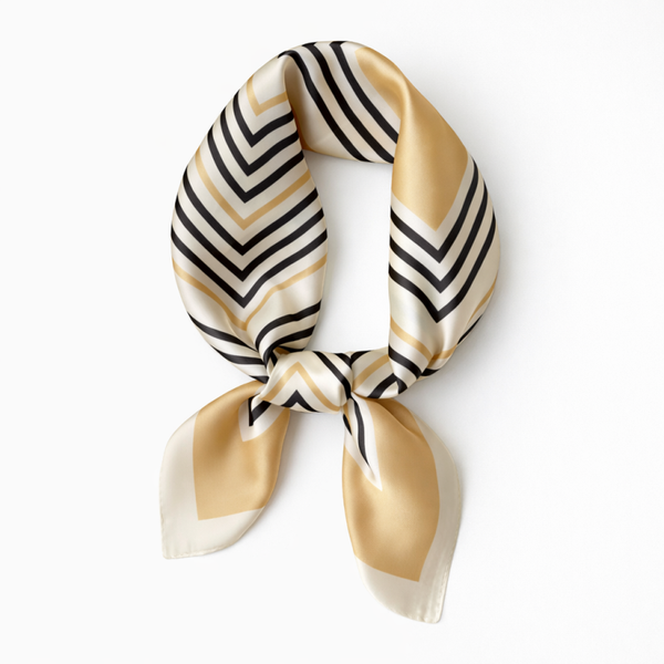 Dames Haarsjaal - Neksjaal Vierkant - 70x70 cm - Gold Black Stripes