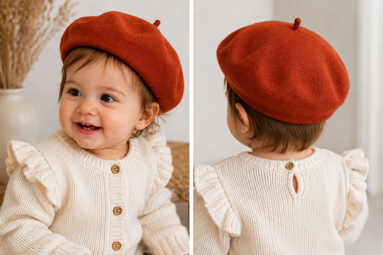 Meisjes Baret Kind - Oranje/ Roestbruin - 1-3 jaar - verstbaar in maat