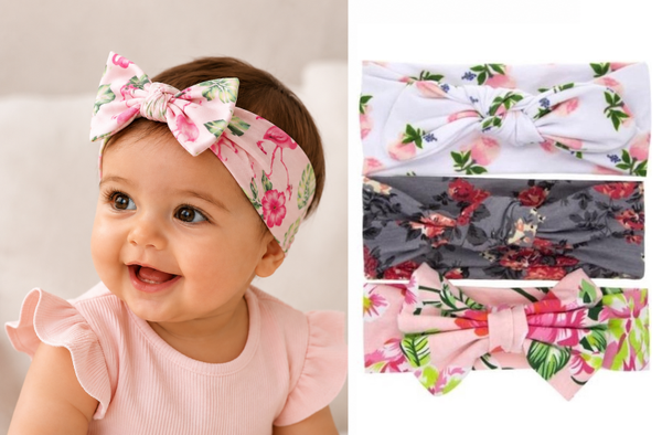 set 3 stuks | baby en dreumes haarbandjes 6-24 maanden | wit - grijs - roze
