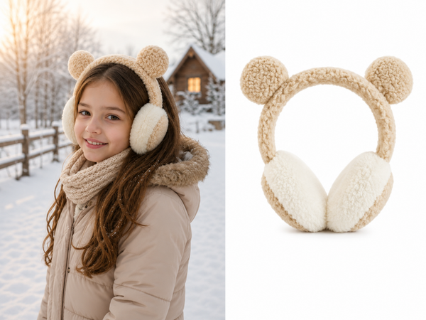 Meisjes Oorwarmer Teddy Beer - Beige - Kind 5 t/m 12 jaar
