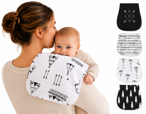 4x Baby Spuugdoekjes Waterproof – Extra Absorberende Schouderdoekjes – Wit/Zwart – 48x23 cm – Voor Jongens & Meisjes