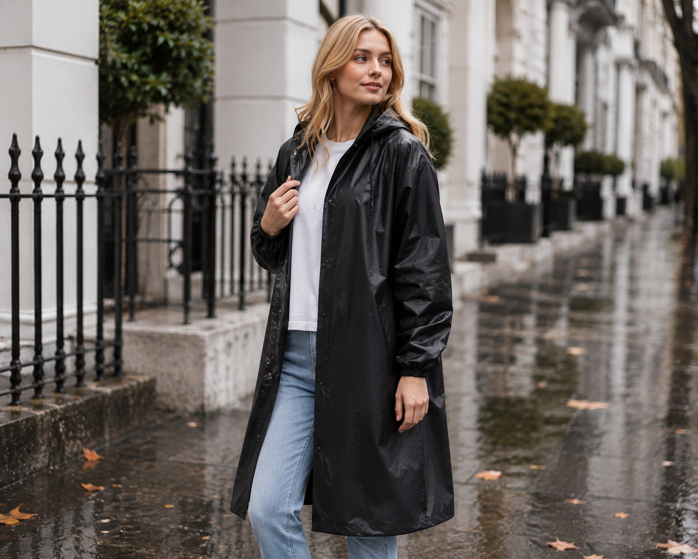 Regenjas zwart (Maat L) unisex - licht gewicht - opvouwbaar - pocket size