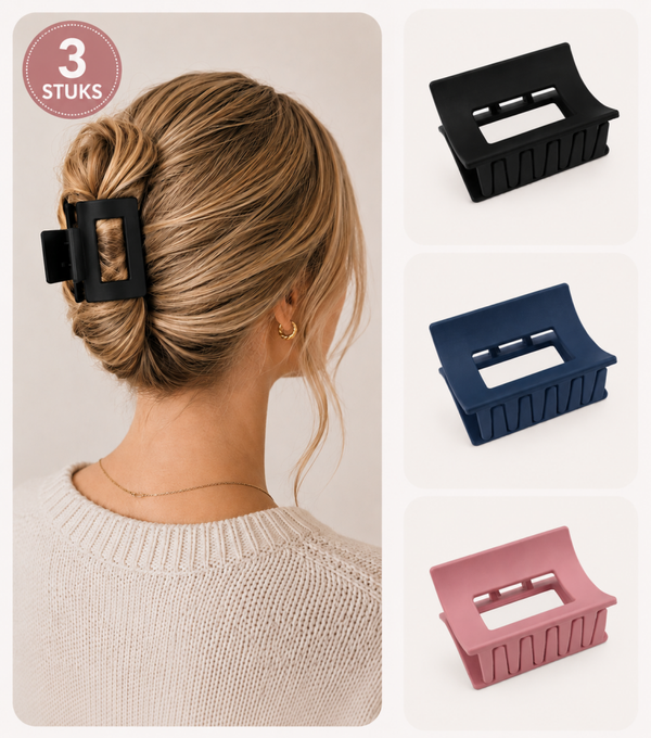 3 stuks - Dames haarklemmen groot - zwart navy en roze