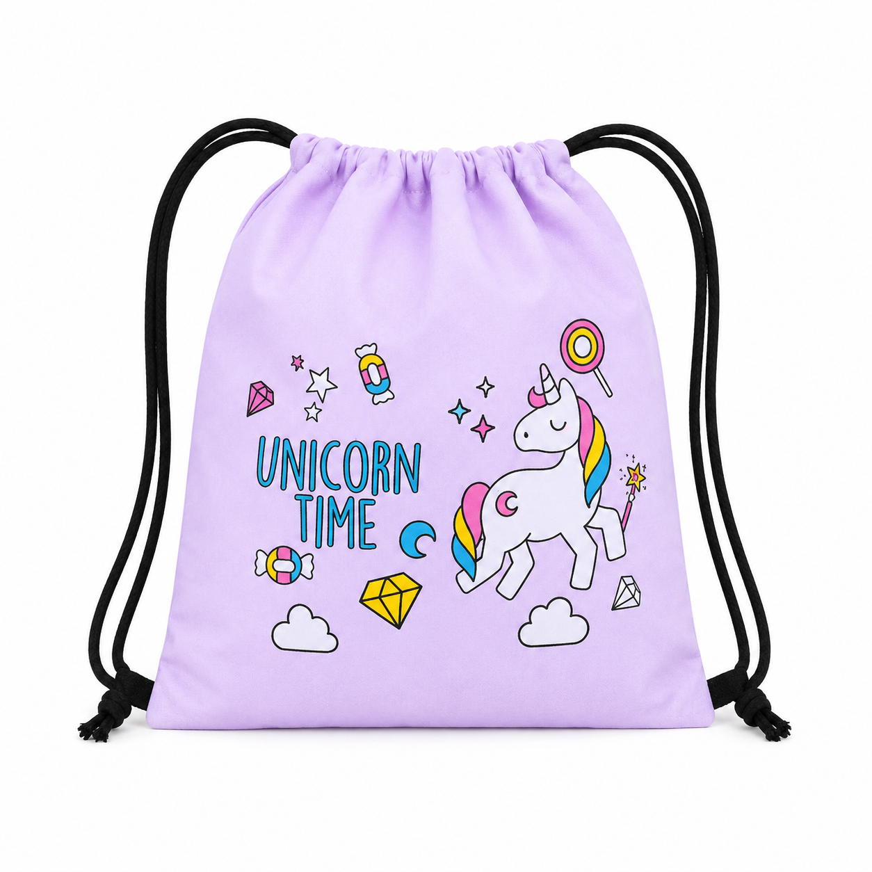 Unicorn gymtasje "Unicorn time" paars - verstelbaar | Leeftijd: 4 t/m 12 jaar