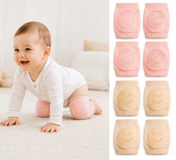 4 paar - Anti-slip knie sokjes - Smiley - Beige Roze