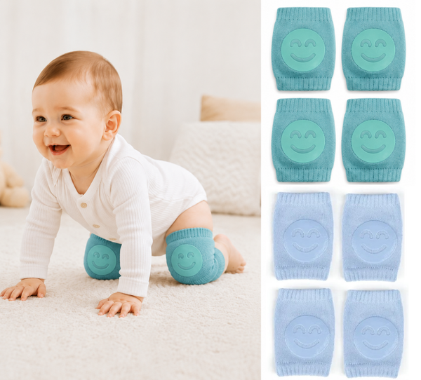 4 paar - Anti-slip knie sokjes - Smiley - Blauw Groen