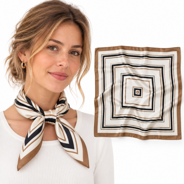 Elegant Stijlvol Dames Haar- en Hals Sjaaltje – Beige Gestreept 70x70 cm Neksjaaltje