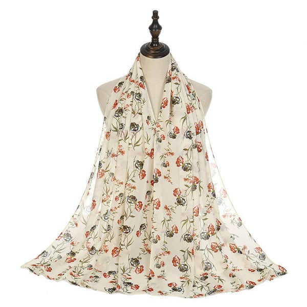 Dames Sjaal - Lichtgeel met Rode Rozen - Dunne Omslagsjaal