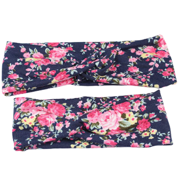 Matching moeder dochter (dreumes/ peuter) haarbanden - blauw gebloemd twist - twinning hoofdbanden