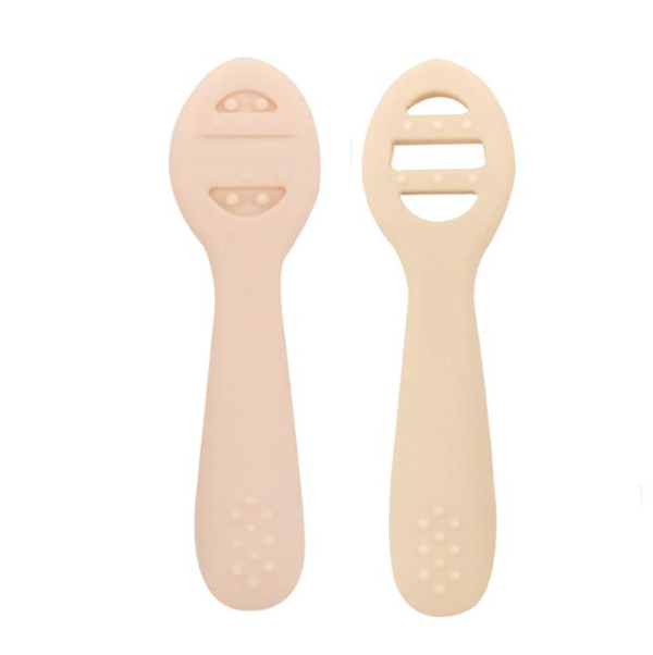 Baby Eerste Eetfase Lepel Set – 2 stuks – Roze en Beige – BPA-vrij Siliconen Lepels