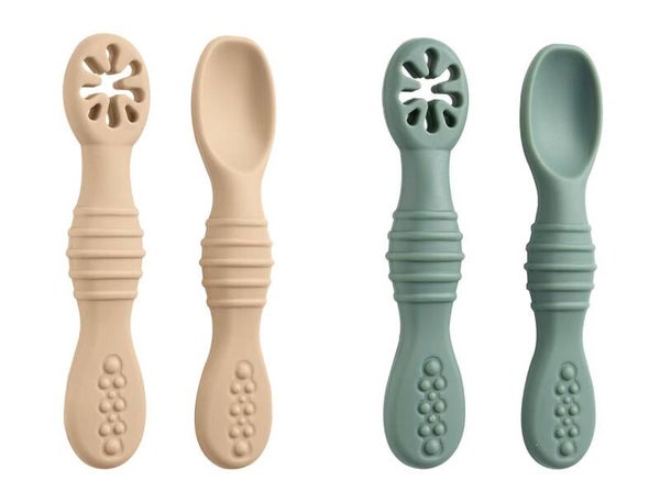 2-Delig - Siliconen Baby Lepelset – Groen & Beige - Zachte Eerste Lepels -  BPA-Vrij