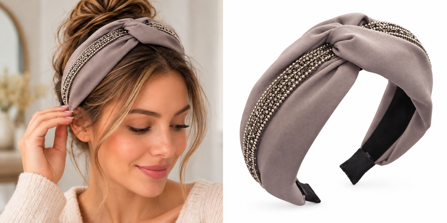Diadeem Grijs Dames - twist - knoop - met kristallen - Valt gemiddeld tot groot