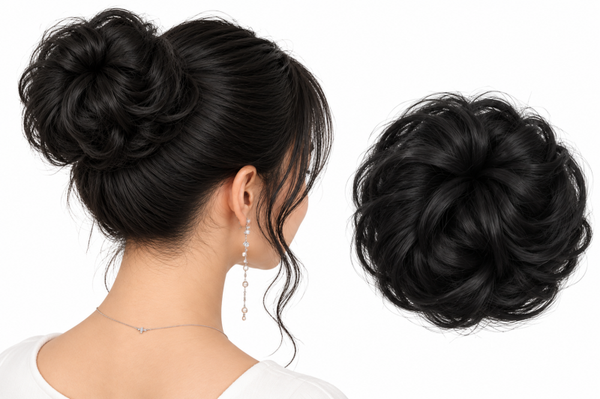 Zwarte Haar Scrunchie Bun – Krullende Valse Haar Donut – ⌀ 11,5 cm