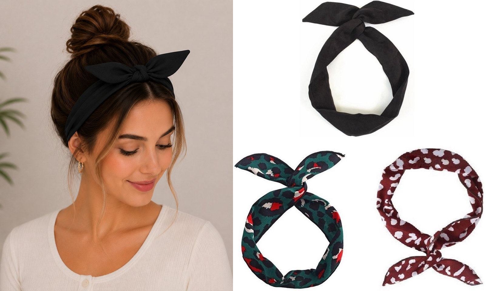 3 Stuks Dames & Meisjes Haarbanden met IJzerdraad – Zwart, Groen Hartjes & Luipaard Print