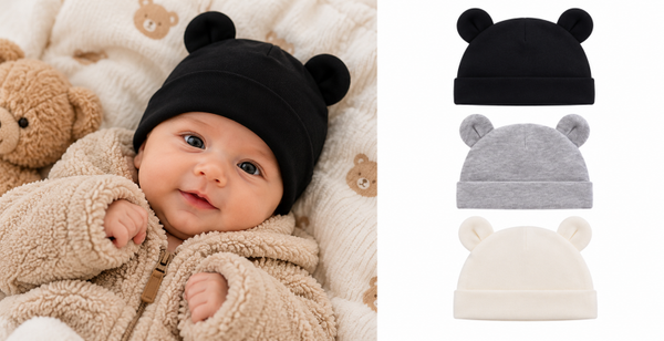 3 pack Babymutsjes newborn Beervorm effen Zwart Wit Grijs