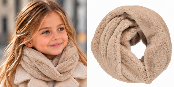Pluchen Snood Colsjaal - Meisjes sjaal - Zand - 4-8 jaar