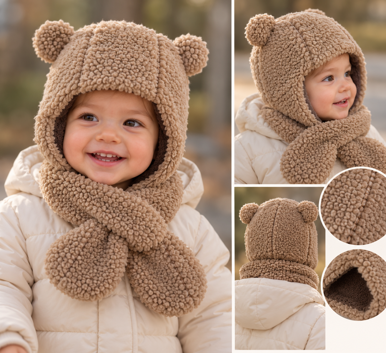 Set Teddy muts en Sjaal - Lichtbruin