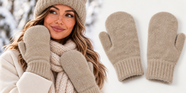 Dames Wanten Zandbeige Taupe – Warme Winterwanten met Voering – Zachte Fluffy Mohair-Look