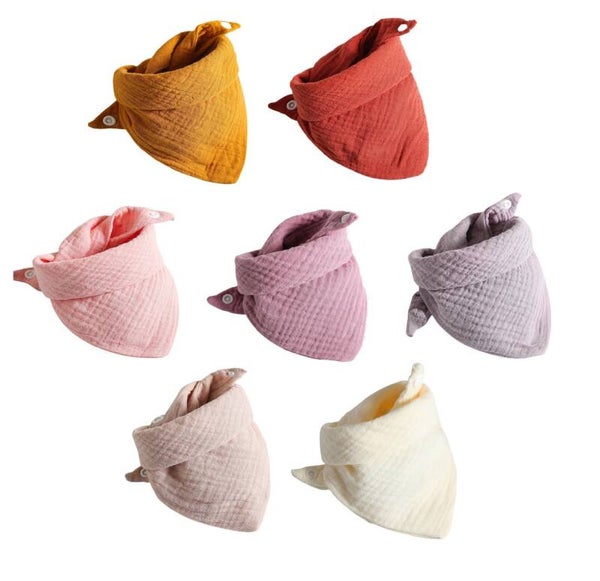 7 stuks Hydrofiele Bandana Slabbetjes - Roestbruin - Roze - Geel - Crème