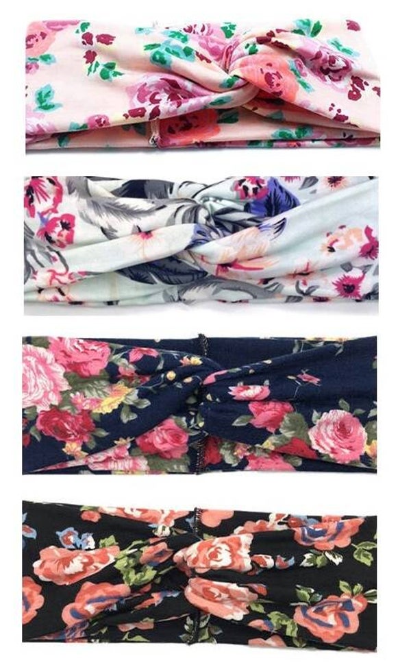Set - 4 Stuks - Dames Haarbanden Grote Bloemen - Zwart - Blauw - Roze - Groen