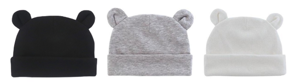 3 pack Babymutsjes newborn Beervorm effen Zwart Wit Grijs