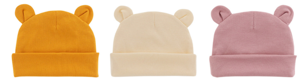3 pack Babymutsjes newborn beervorm - Geel Crème Oudroze