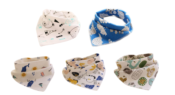 5- pack - Bandana slabbetjes - Dinosaurus - Safari - 2-laags Katoen