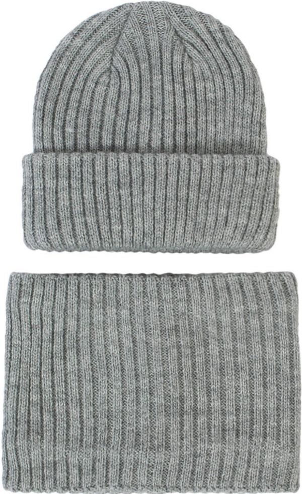MY - Gebreide Muts en Colsjaal (Voering) - Kind 3 t/m 12 mnd - Grijs