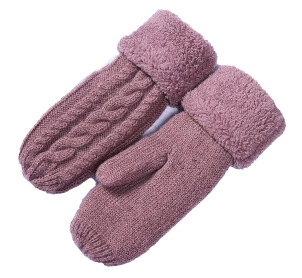 Kabelgebreide Dames Wanten met Voering - Roze