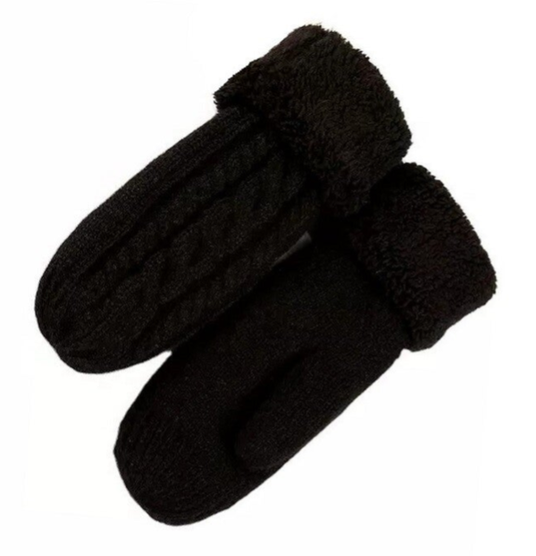 Kabelgebreide Dames Wanten met Voering - Zwart