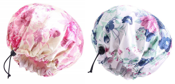 2 Stuks - Douchemuts Dames Extra Groot - Roze Paarse Bloemen - Waterproof