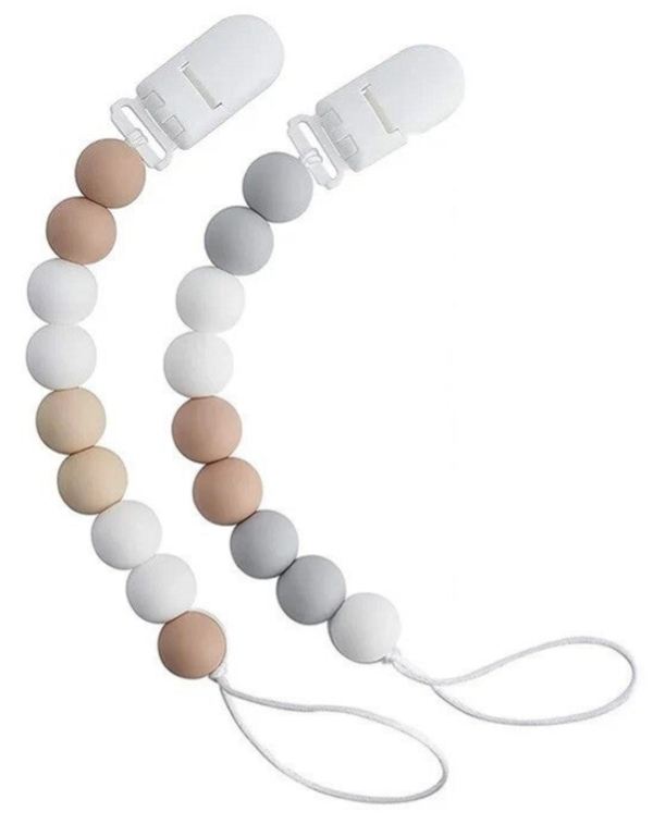 2 Stuks - Speenkoord Baby - Siliconen Kralen - Blauw, Beige, Taupe