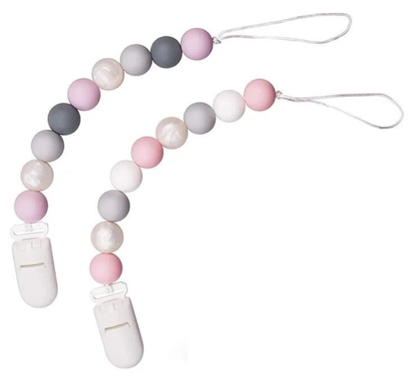 2 Stuks - Speenkoord Baby - Siliconen Kralen - Roze, Lila, Glanzende parels