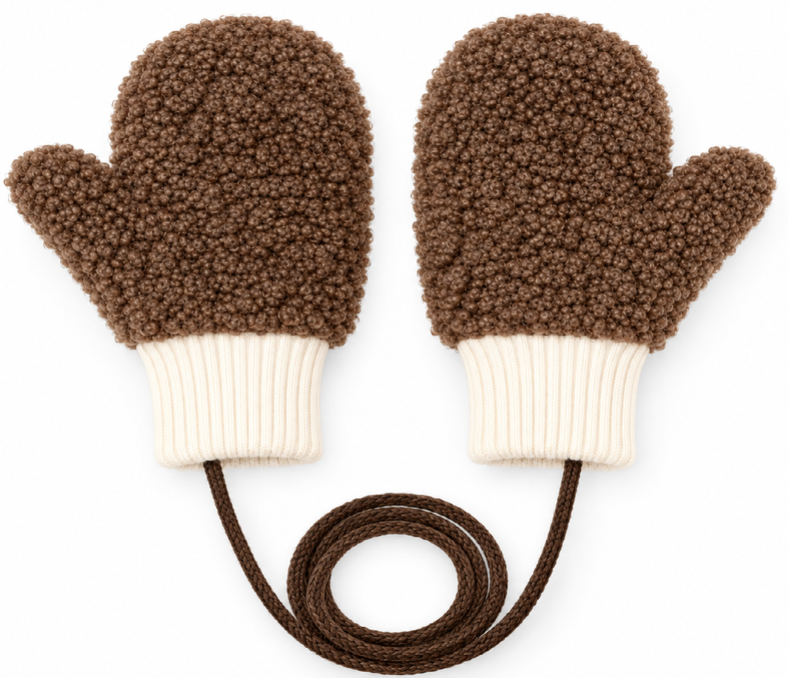Kinderwanten 1-3 Jaar – Warme Teddy Wanten voor Kinderen – Winterwanten met Verbindingskoord – Bruin