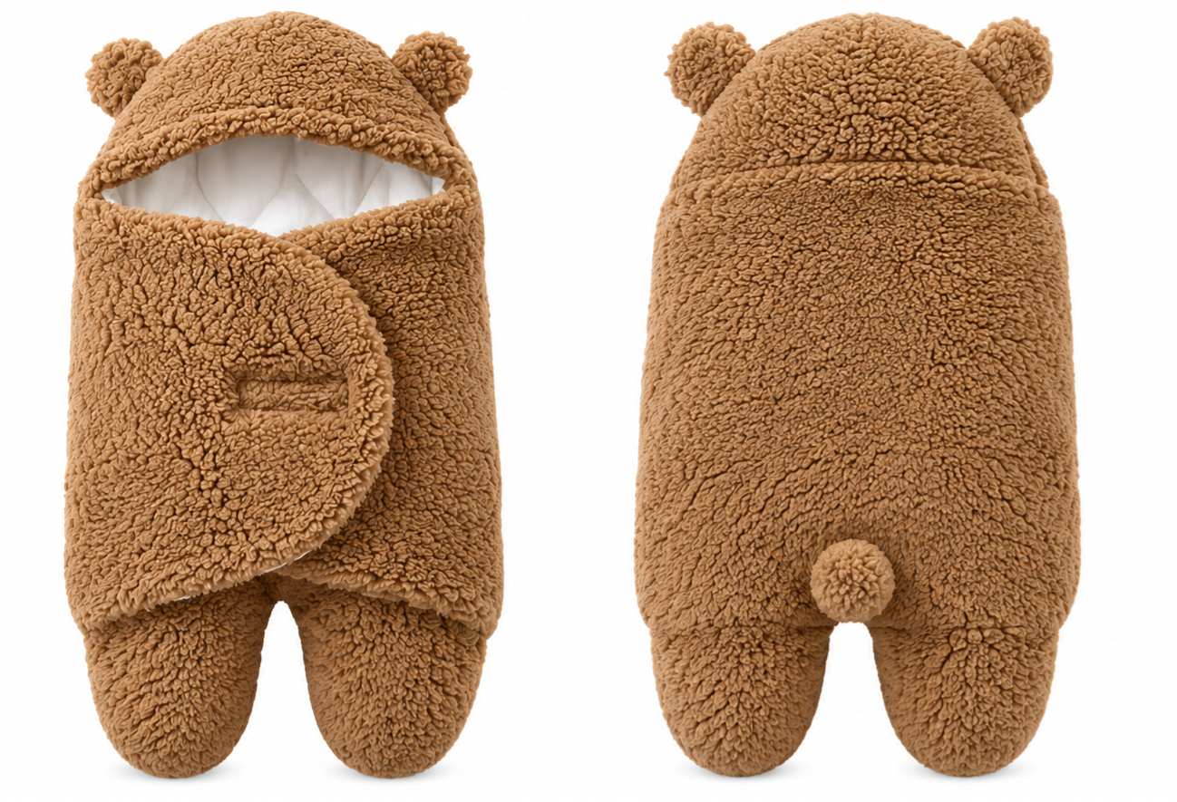 Teddy Babyslaapzak - Winter Editie - Bruin - Inbakerdoek Baby - Maat 62/68 (3-6 maanden)