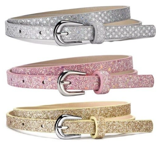 3 Stuks - Meisjes Riemen - Maat 75 (circa 8-11 jaar) - Roze Goud en Zilver