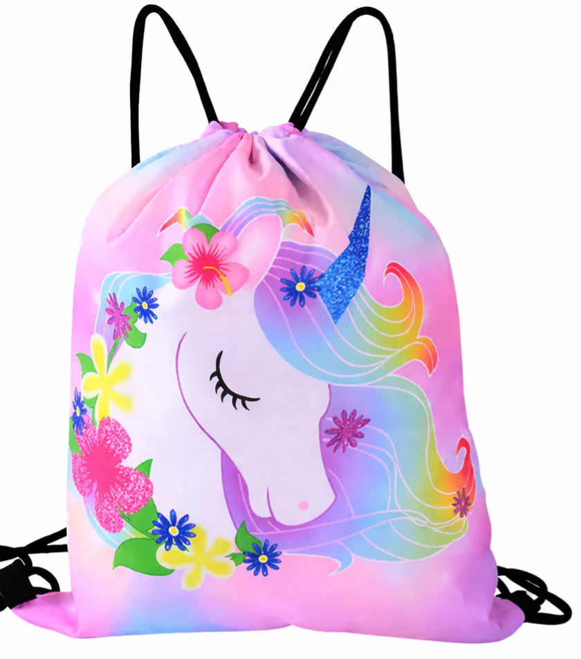 Meisjes Gymtas Unicorn - Sporttas met Rijgkoord - Bloemetjes - 4-12 jaar