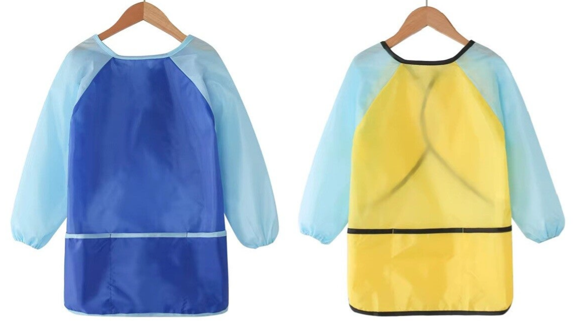 Waterdichte knutselschort set - 4-7 jaar – 2 stuks - Blauw Geel  - Met voorvakjes voor knutselbenodigdheden