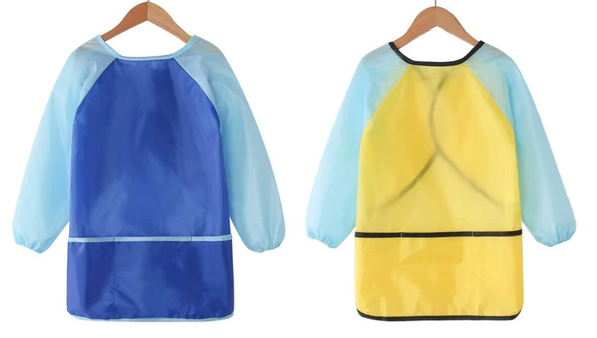 Waterdichte knutselschort set - 4-7 jaar – 2 stuks - Geel Blauw - Met voorvakjes voor knutselbenodigdheden