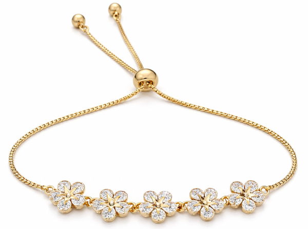 Gold Plated / Vergulde Goudkleurige Bloemenarmband met Sterdetail en Strass Kristallen