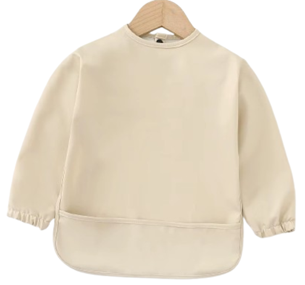 Waterdicht Beige Effen Slabbetje met Opvangbak – 3-18 maanden - Extra Stevig & Machinewasbaar
