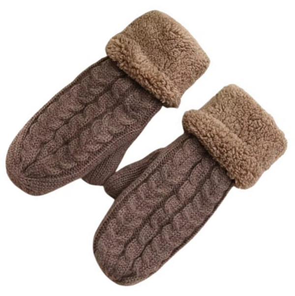 Kabelgebreide Dames Wanten met Voering - Bruin