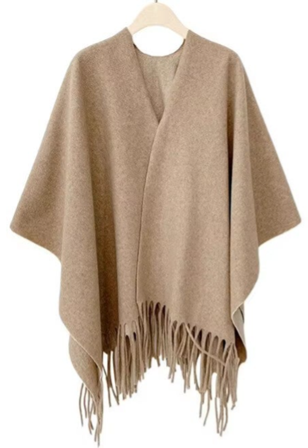 Dames Omslagdoek ‑ Oversized sjaal - Licht Camel - Vest met franjes