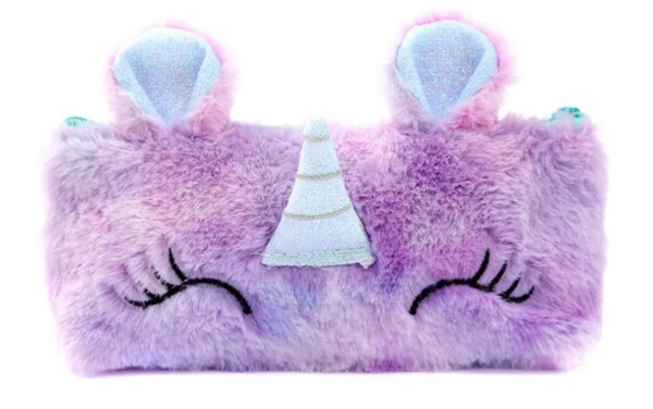 Unicorn Etui voor Meisjes – Paars – Fluffy Pluche Pennenzak – Eenhoorn School Etui