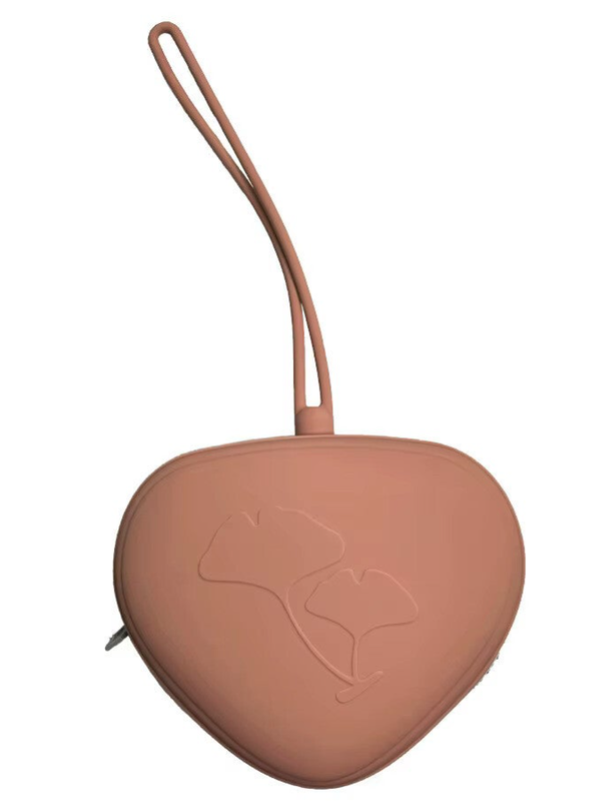 Speenhouder met Rits – Hygiënisch Speendoosje voor Fopspeen – Roze Hartvorm met Gingko-motief