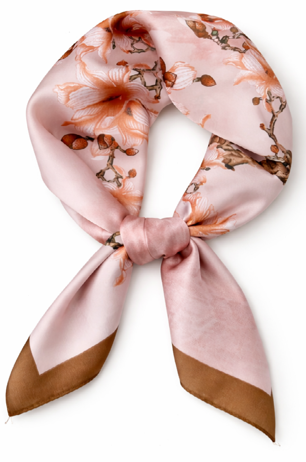 Dames Haarsjaal - Neksjaal - Vierkant 70x70 cm - Magnolia Bloesem - Roze